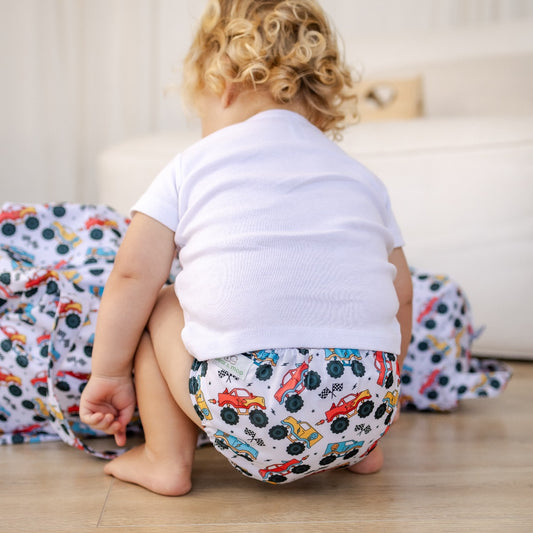 Bear & Moo Reusable Cloth Nappies | Demolition Derby Cloth Nappy | Large