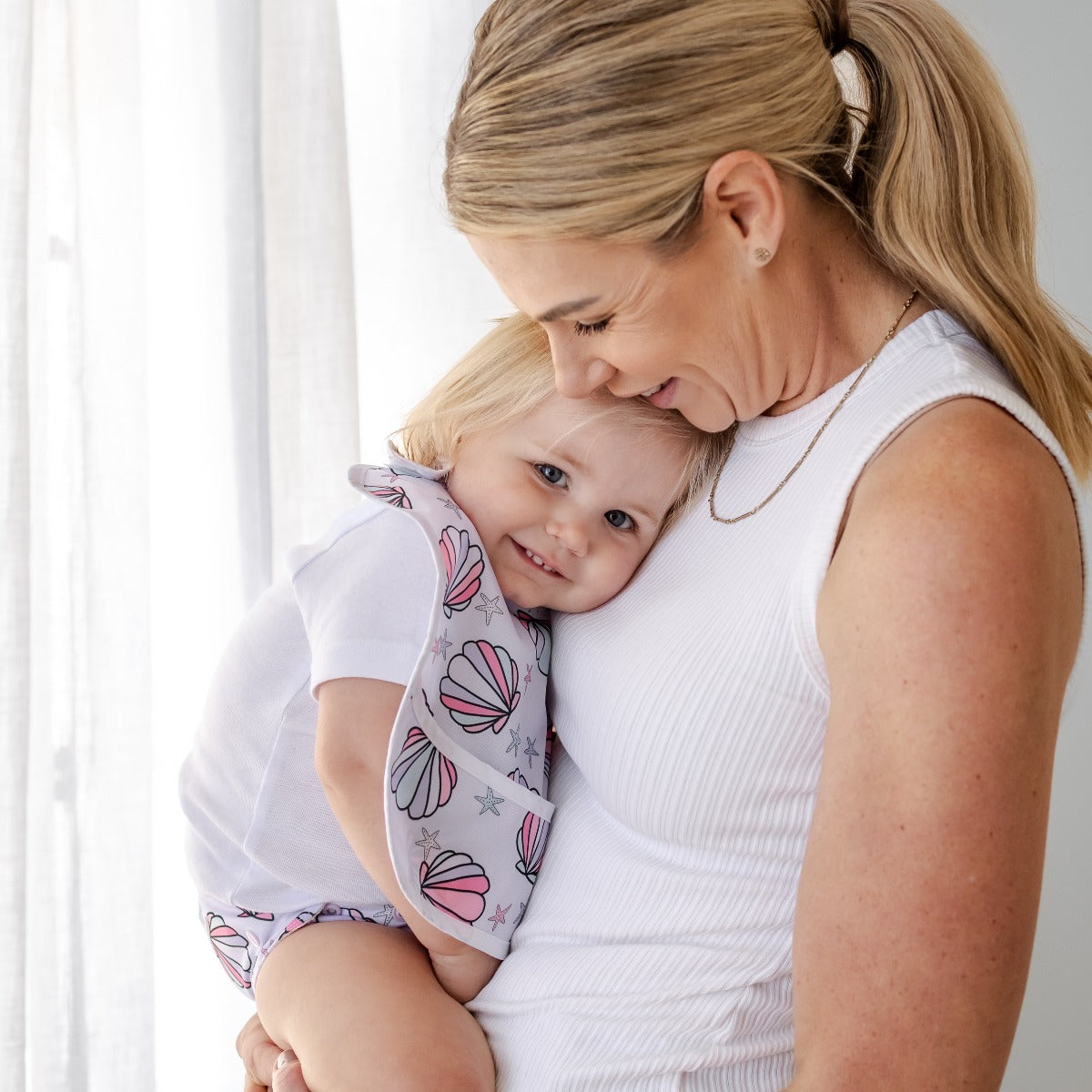 Bear & Moo Classic Bib | Waterproof Reusable Bib |  Mermaid Shells print