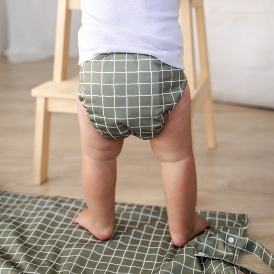 Bear & Moo Reusable Cloth Nappy | Reusable Cloth Nappies | Large Nappy in Khaki Gingham