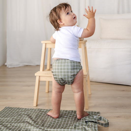 Bear & Moo Reusable Cloth Nappy | Reusable Cloth Nappies | One Size Fits Most Nappy in Khaki Gingham