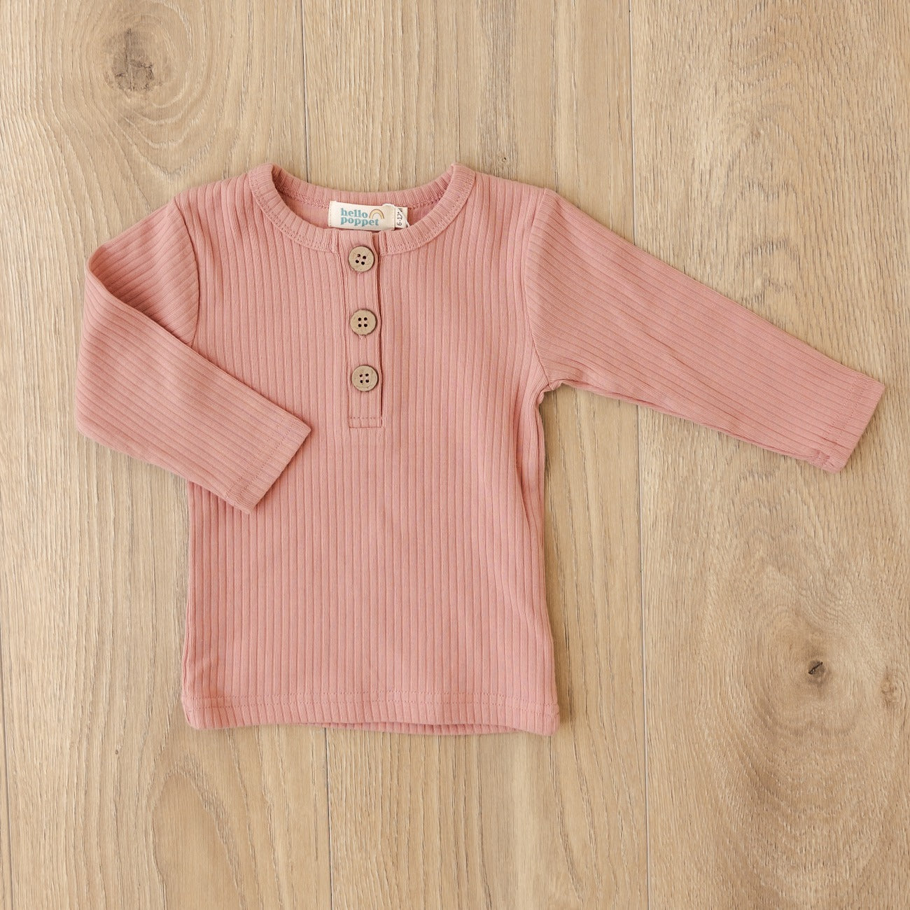 Hello Poppet Henley Ribbed Top in Rose available at Bear & Moo