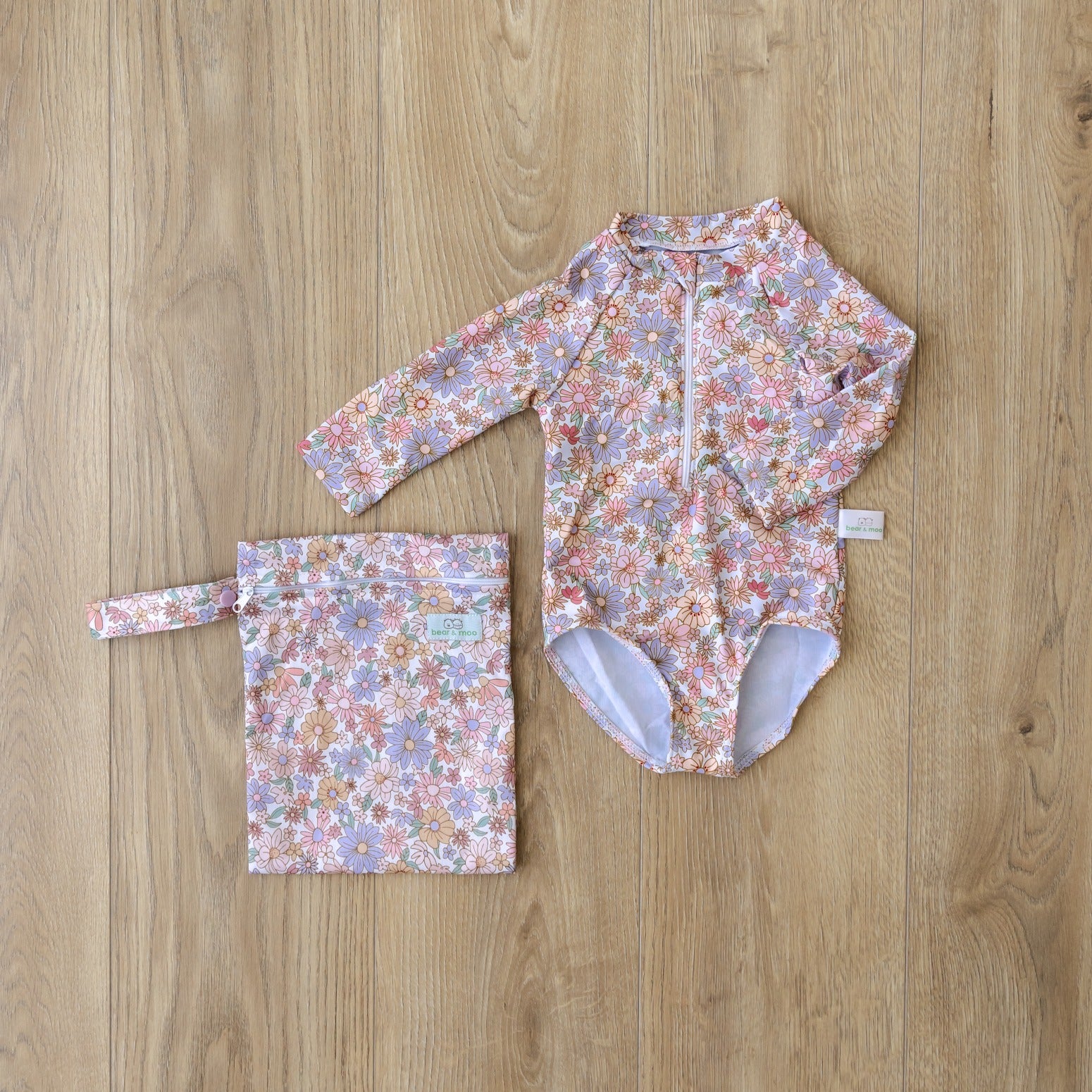 Bear & Moo Harper Swimsuit | Kids Togs | Floral Whimsy + Medium Wet Bag