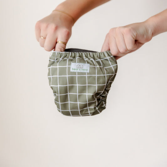 Bear & Moo Reusable Cloth Nappy | Reusable Cloth Nappies | Reusable Newborn Nappy in Khaki Gingham
