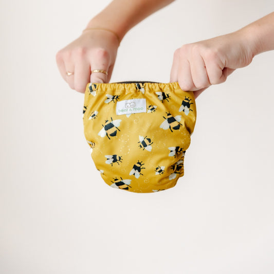 Bear & Moo Reusable Cloth Nappy | Reusable Newborn Nappy | Busy Bees print