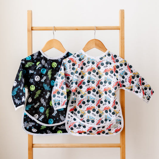Bear & Moo Sleeved Bib | Waterproof Reusable Bib |  Too Cool print