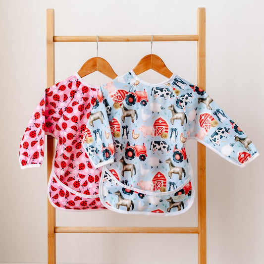 Bear & Moo Sleeved Bib | Waterproof Reusable Bib | Barnyard