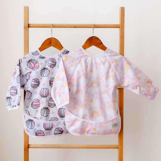 Bear & Moo Sleeved Bib | Waterproof Reusable Bib |  Dreamland print