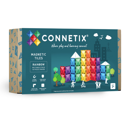 CONNETIX Magnetic Tiles 18 Piece Rainbow Rectangle Pack available at Bear & Moo