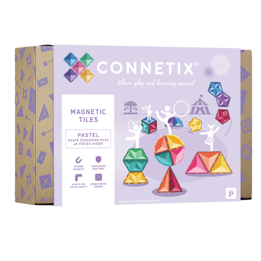 CONNETIX Magnetic Tiles | 48 Piece Pastel Shape Expansion Pack available at Bear & Moo