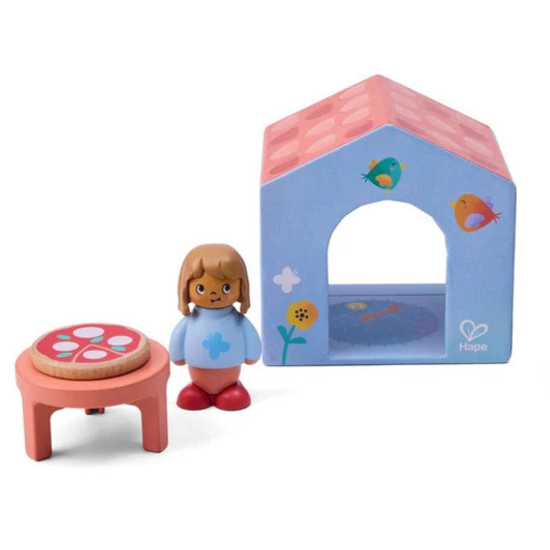 Hape Land | The Tiny House Board Book & Wooden Toy Set available at Bear & Moo