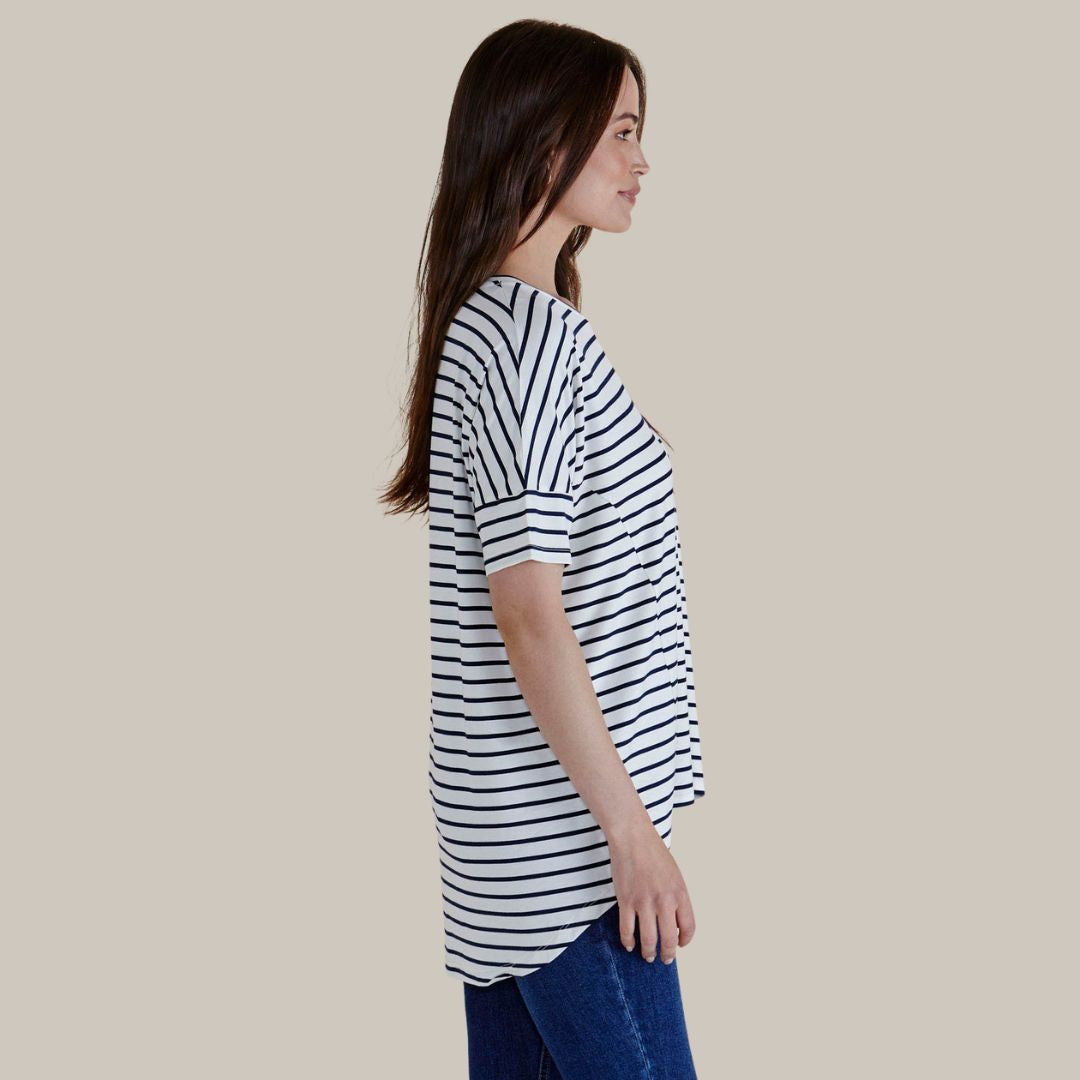 Betty Basics Romona Relax Bamboo Tee | White/Navy Stripe available at Bear & Moo