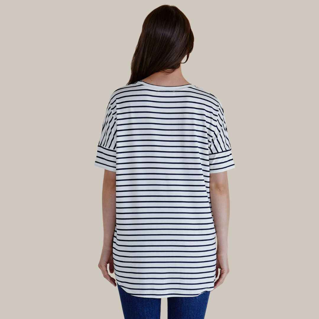 Betty Basics Romona Relax Bamboo Tee | White/Navy Stripe available at Bear & Moo