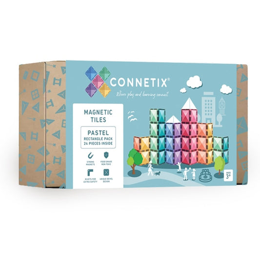 CONNETIX Magnetic Tiles | 24 Piece Pastel Rectangle Pack available at Bear & Moo