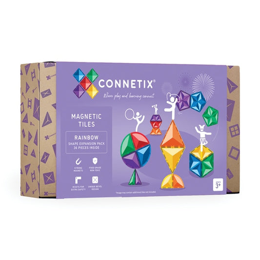 CONNETIX Magnetic Tiles | 36 Piece Rainbow Shape Expansion Pack available at Bear & Moo