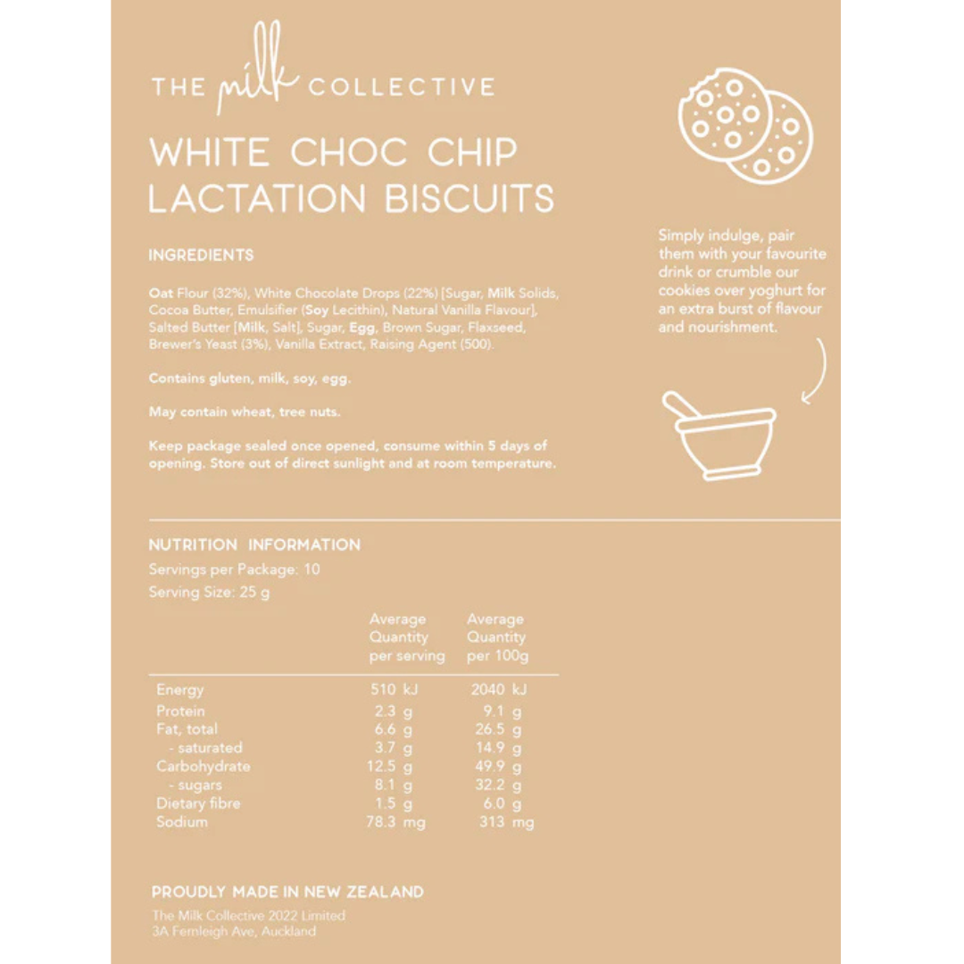 The Milk Collective Lactation Biscuit White Choc Chip available at Bear & Moo