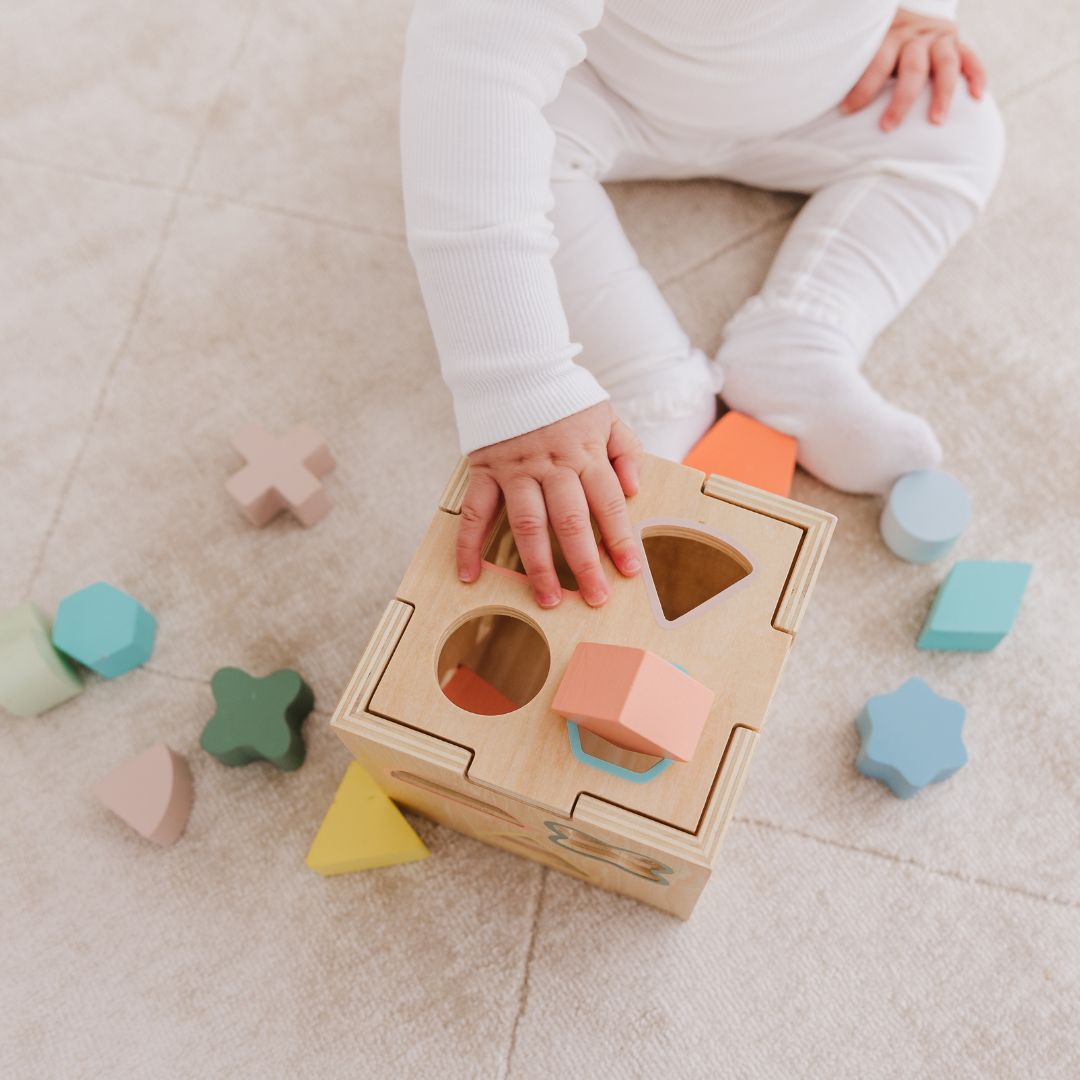 Bubble Wooden Shape Sorting Cube available at Bear & Moo