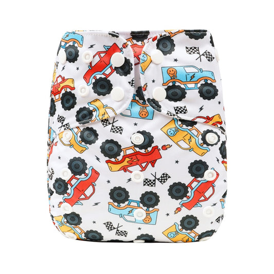 Bear & Moo Reusable Cloth Nappies | Demolition Derby Cloth Nappy | Large