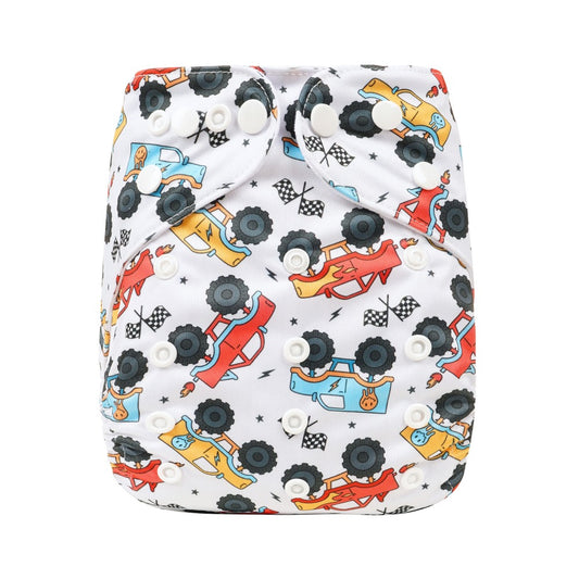 Bear & Moo Reusable Cloth Nappies | Demolition Derby Cloth Nappy | One Size Fits Most Reusable Nappy