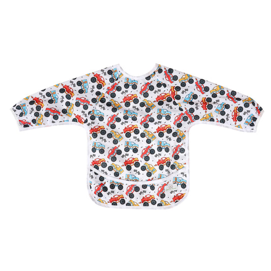 Bear & Moo Sleeved Bib | Waterproof Reusable Bib | Demolition Derby print