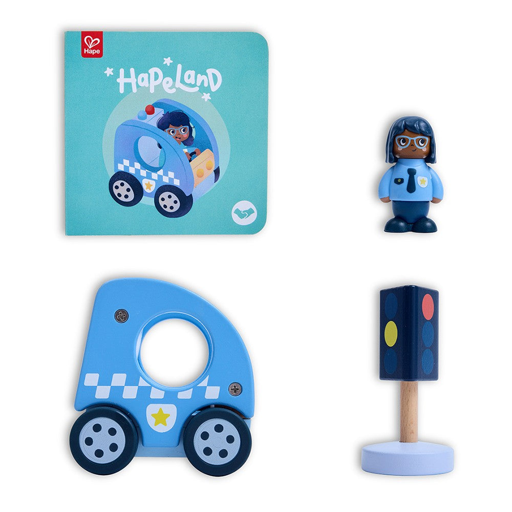Hape Land | The Blaring Police Car board book & wooden toys available at Bear & Moo