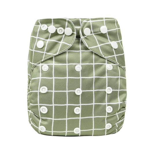 Bear & Moo Reusable Cloth Nappy | Reusable Cloth Nappies | One Size Fits Most Nappy in Khaki Gingham