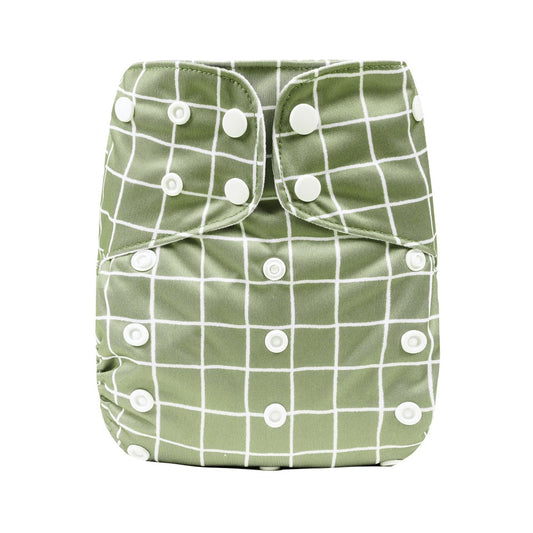 Bear & Moo Reusable Cloth Nappy | Reusable Cloth Nappies | Large Nappy in Khaki Gingham