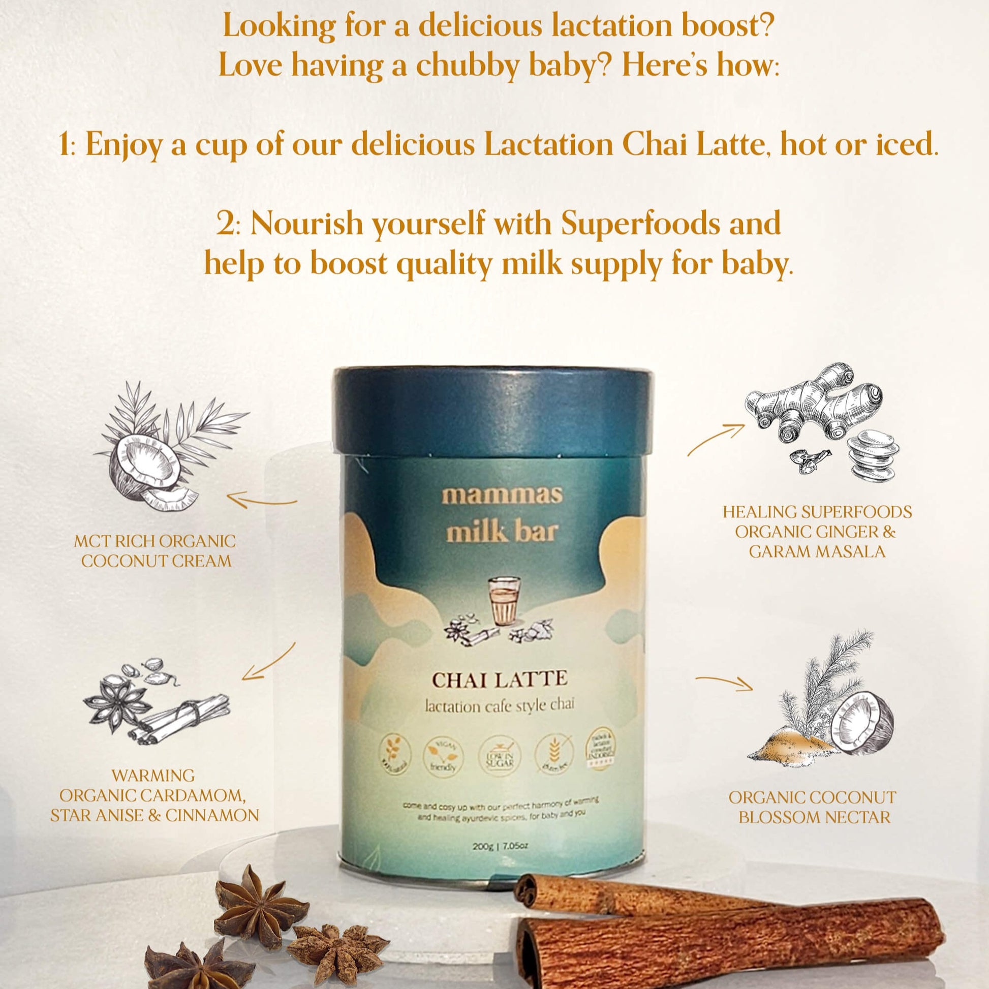 Mammas Milk Bar Lactation Chai Latte available at Bear & Moo