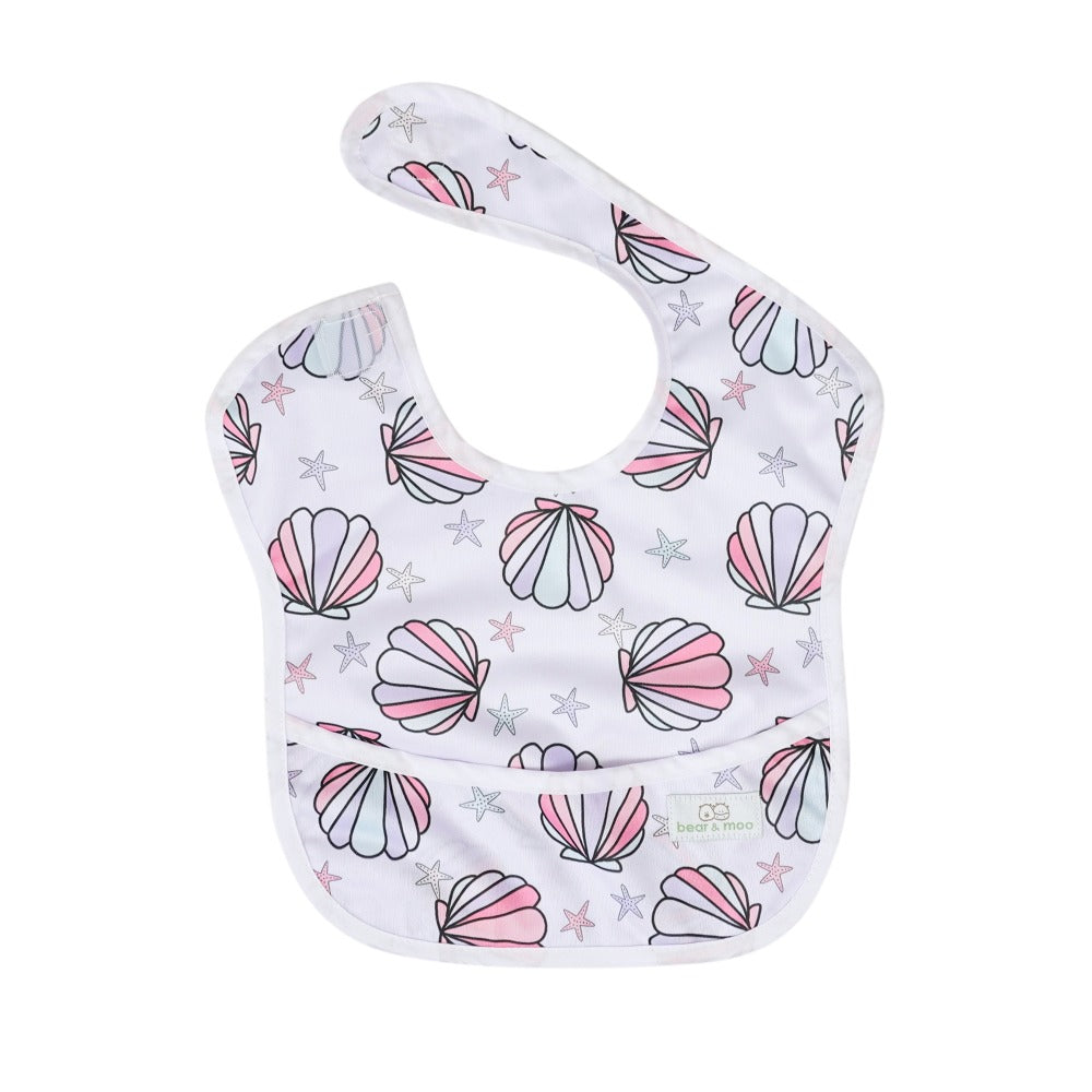 Bear & Moo Classic Bib | Waterproof Reusable Bib |  Mermaid Shells print