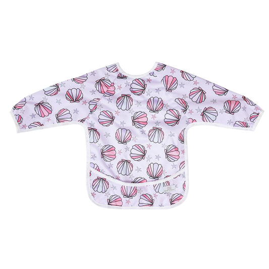 Bear & Moo Sleeved Bib | Waterproof Reusable Bib | Mermaid Shells print