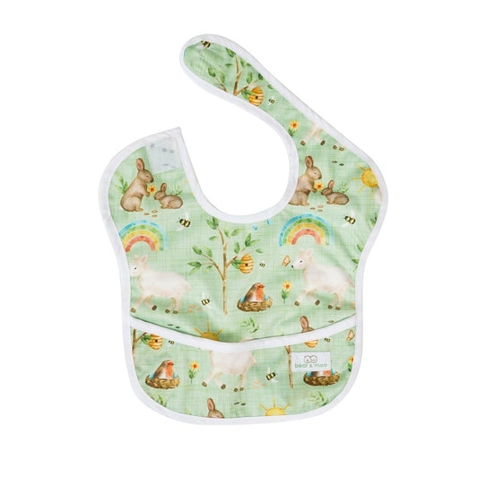 Bear & Moo Classic Bib | Waterproof Reusable Bib | Signs of Spring print