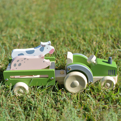 Green Tractor & Trailer | Allen Wooden Toys available at Bear & Moo
