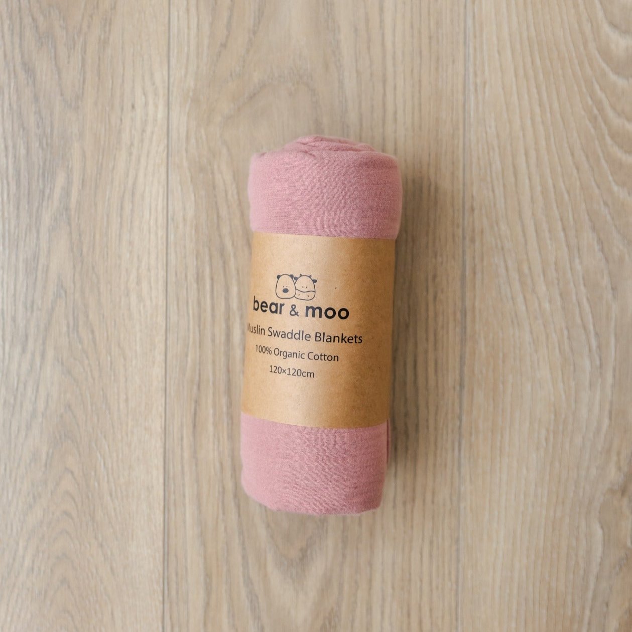 Bear & Moo Muslin Swaddle Blanket | 100% Organic Cotton Baby Wrap