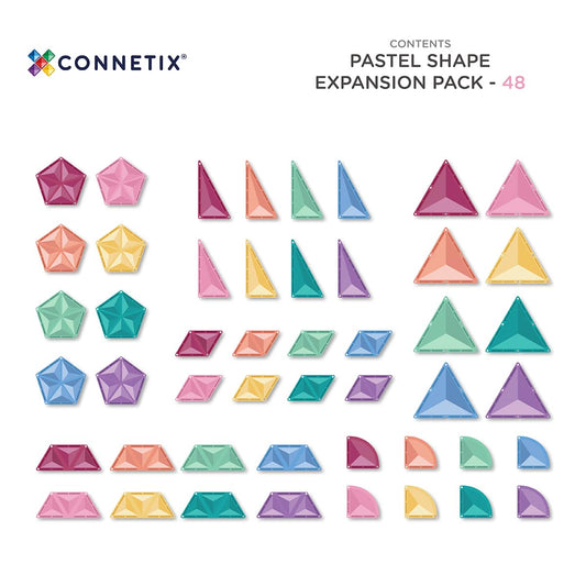 CONNETIX Magnetic Tiles | 48 Piece Pastel Shape Expansion Pack available at Bear & Moo