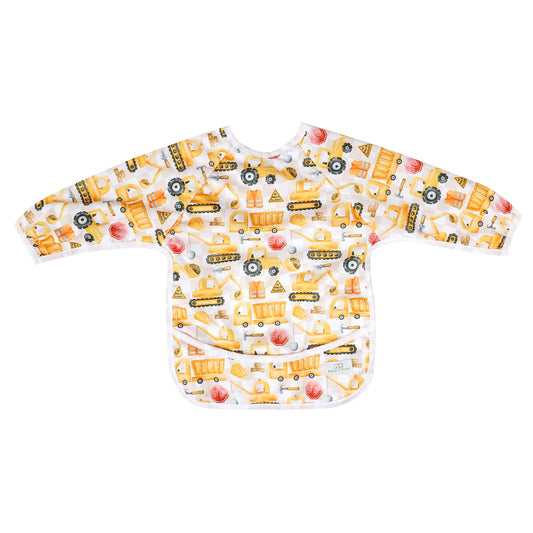 Bear & Moo Sleeved Bib | Waterproof Reusable Bib | Stop for Construction print