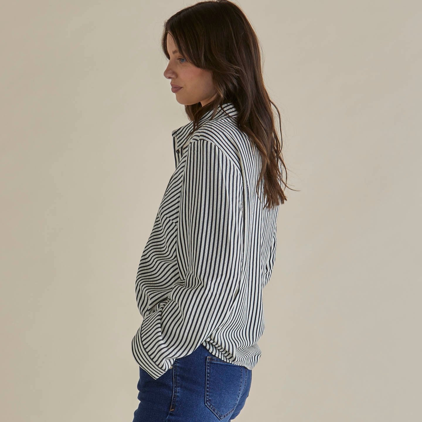 Betty Basics Crinkle Shirt in Black & White Stripe available at Bear & Moo