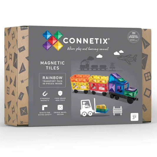 CONNETIX Magnetic Tiles | 50 Piece Rainbow Transport Pack available at Bear & Moo