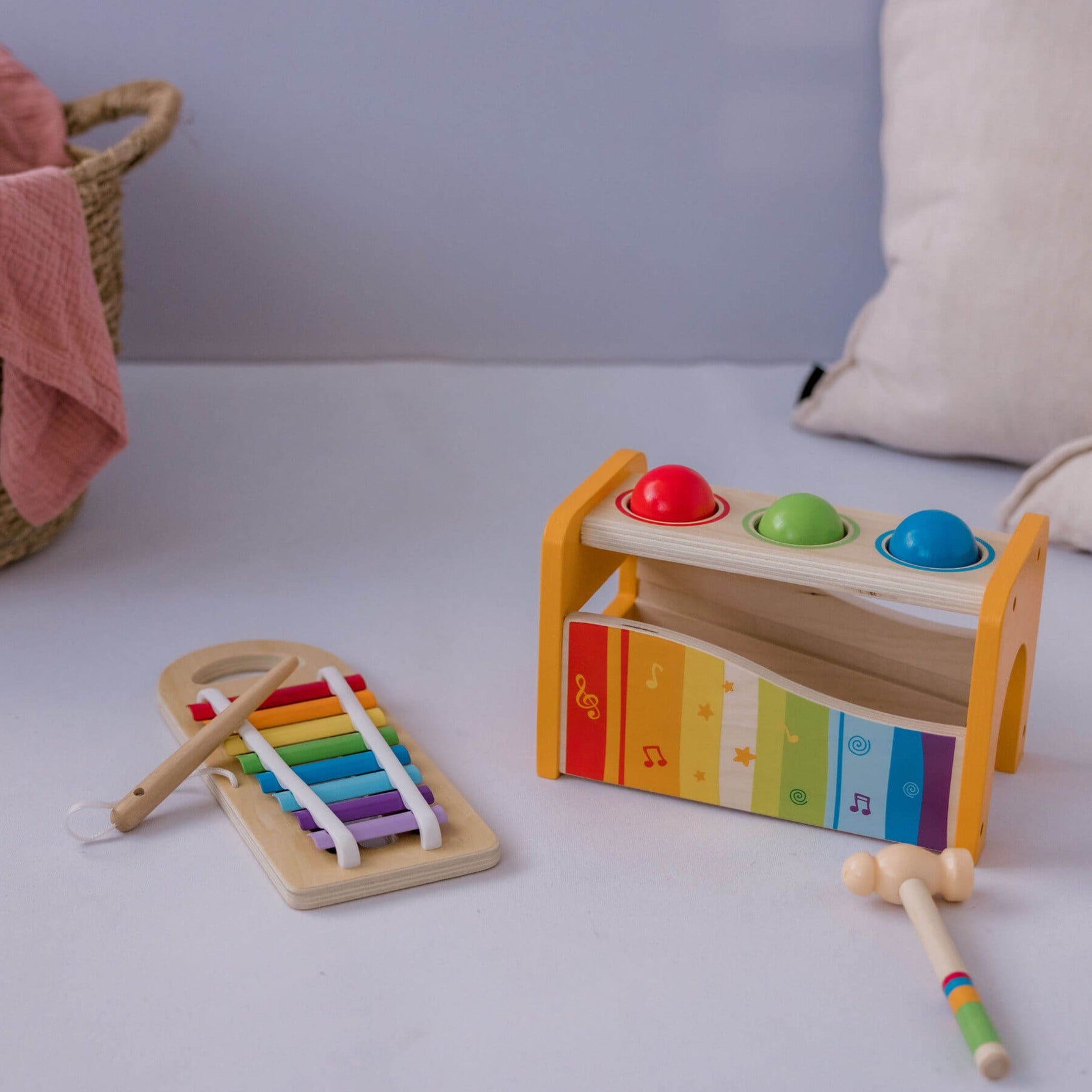 Hape Pound and Tap Bench Wooden Music Bear Moo