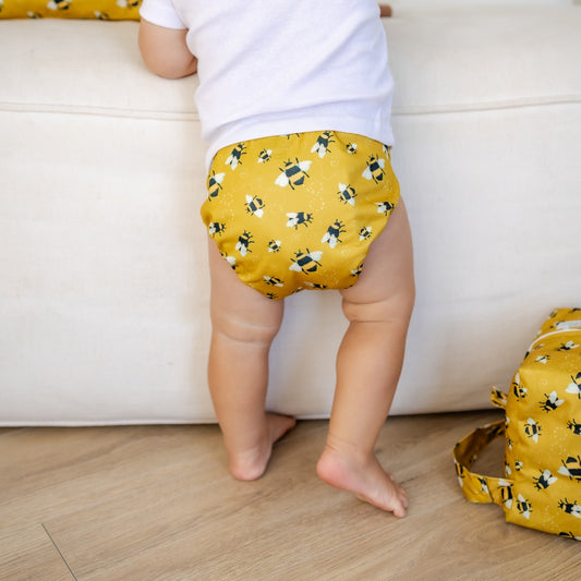 Bear & Moo Reusable Cloth Nappy | One Size Fits Most Nappy | Busy Bees print