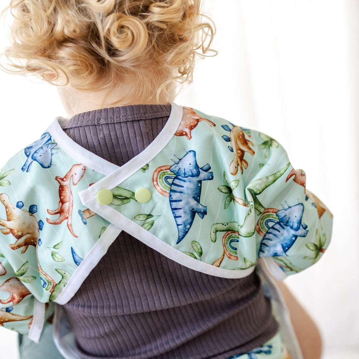 Bear & Moo Sleeved Bib | Waterproof Reusable Bib | Jurassic Print