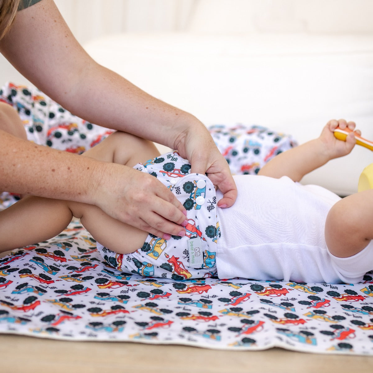 Bear & Moo Reusable Cloth Nappies | Demolition Derby Cloth Nappy | One Size Fits Most Reusable Nappy