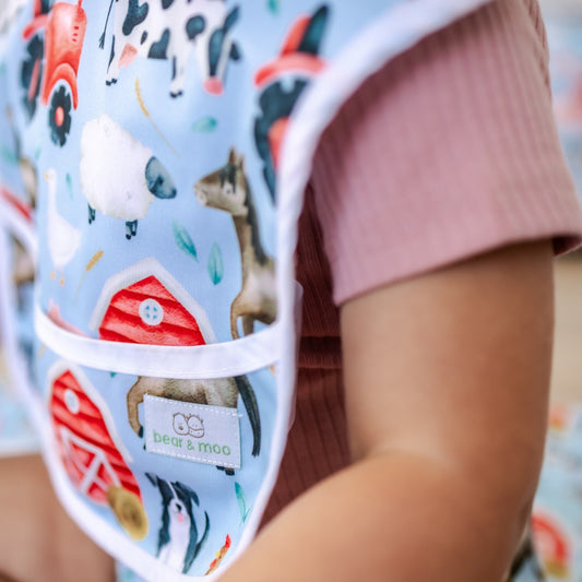 Bear & Moo Classic Bib | Waterproof Reusable Bib | Barnyard print