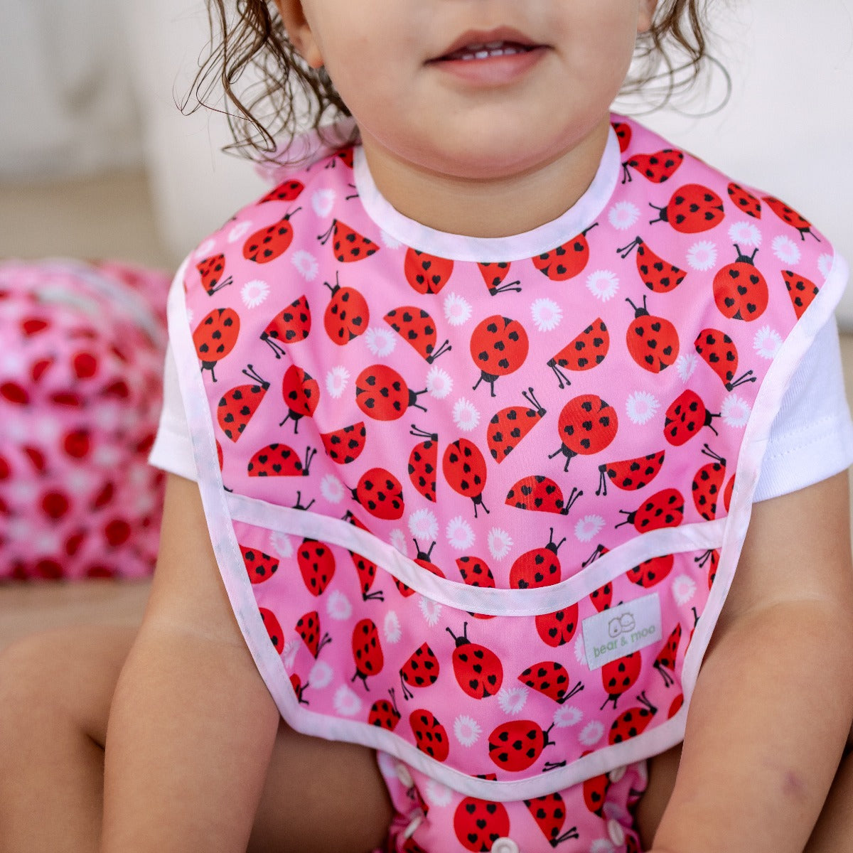 Bear & Moo Classic Bib | Waterproof Reusable Bib | Love Bugs print