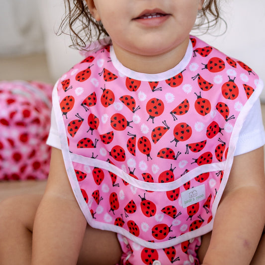 Bear & Moo Classic Bib | Waterproof Reusable Bib | Love Bugs print