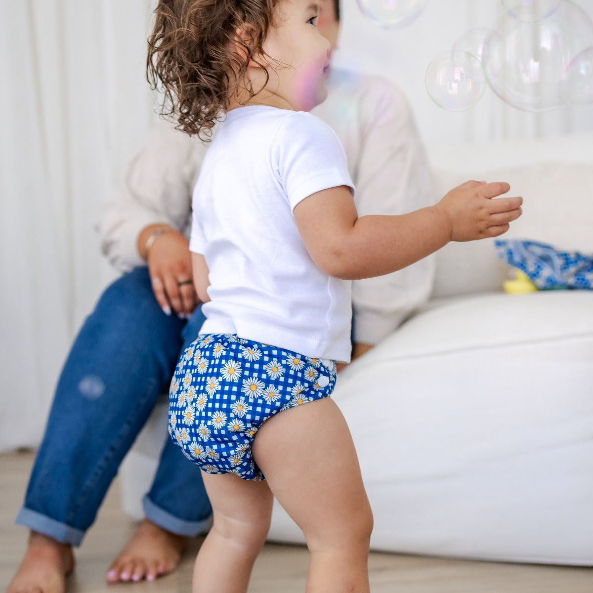 Bear & Moo Reusable Cloth Nappies | One Size Fits Most Reusable Nappy | Daisy Gingham print