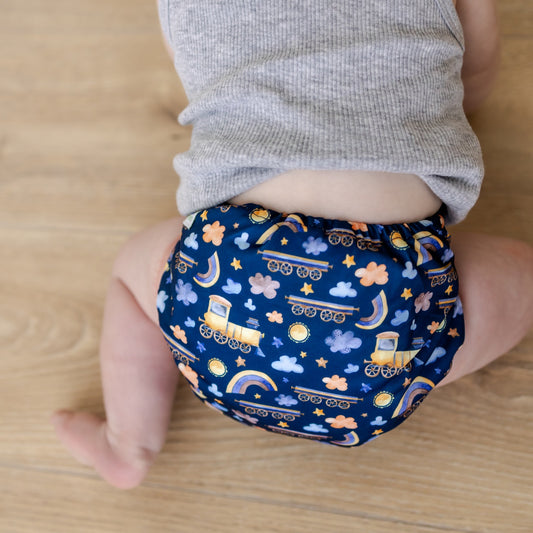 Bear & Moo Reusable Cloth Nappy | One Size Fits Most | Locomotive 