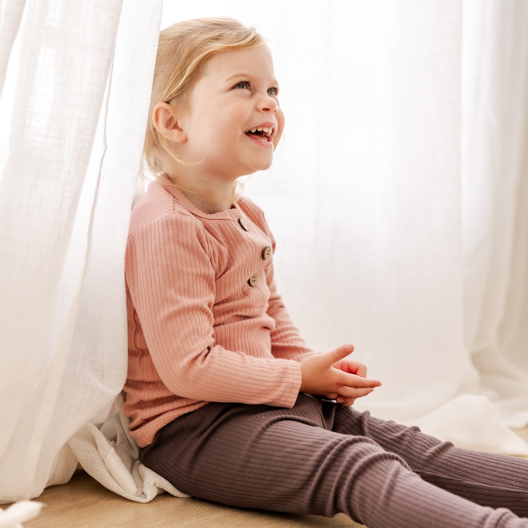 Hello Poppet Henley Ribbed Top in Rose available at Bear & Moo