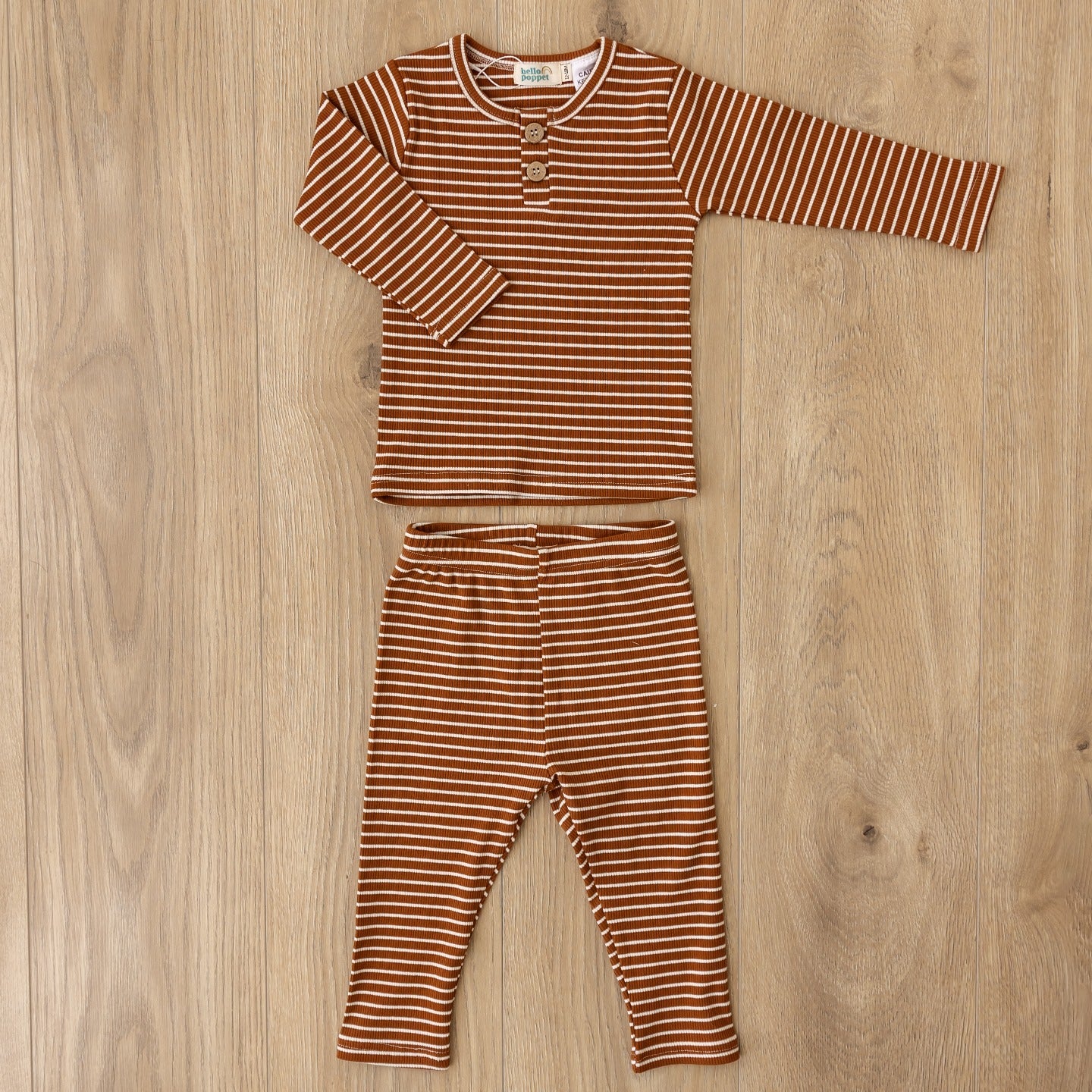 Hello Poppet Ribbed Pyjamas in Walnut + White available at Bear & Moo