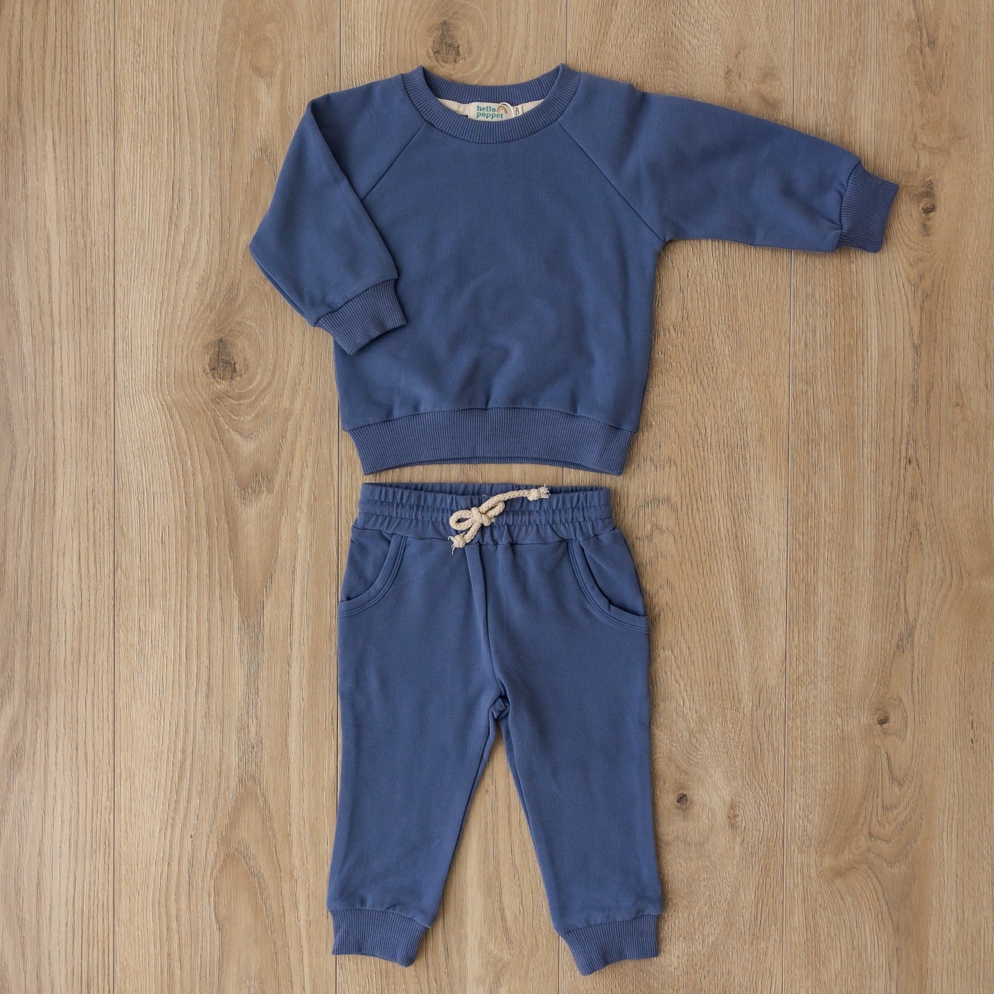 Hello Poppet Drew Set in Tide available at Bear & Moo