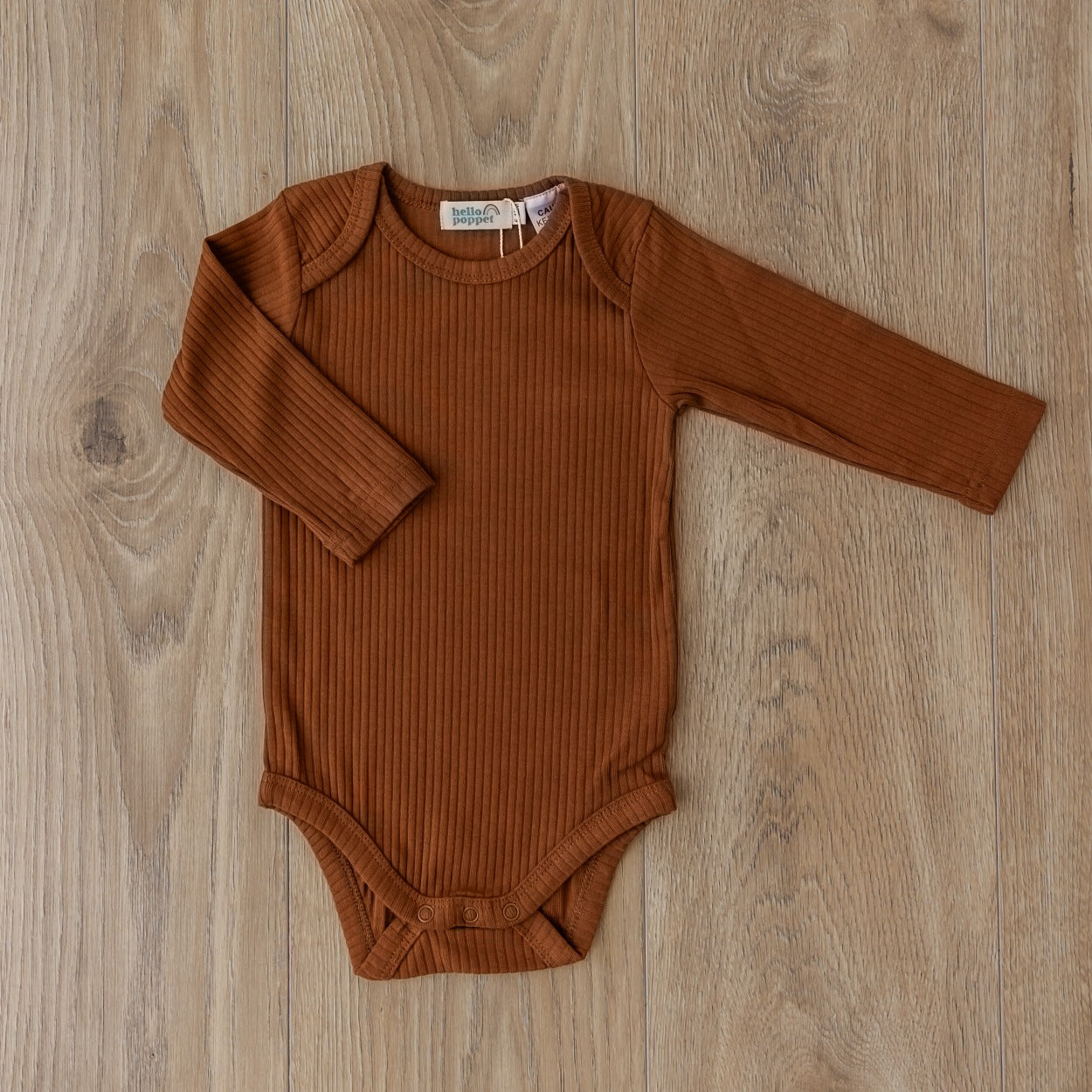 Hello Poppet Original Ribbed Bodysuit | Longsleeve in Walnut available at Bear & Moo