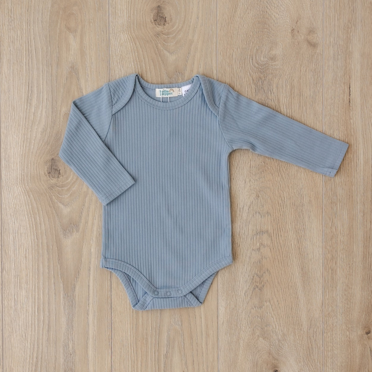 Hello Poppet Original Ribbed Bodysuit | Longsleeve in Duck Egg available at Bear & Moo